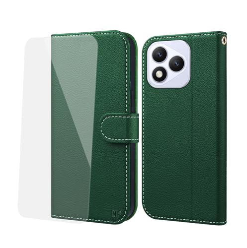 NP-Caser Handyhülle für Honor 400 Lite Hülle [mit Panzer Schutz Glas], Premium Lederhülle mit Kartenfächern [Klappbar Flip case] [Standfunktion] Handy Schutzhülle für Honor 400 Lite, Grün von NP-Caser
