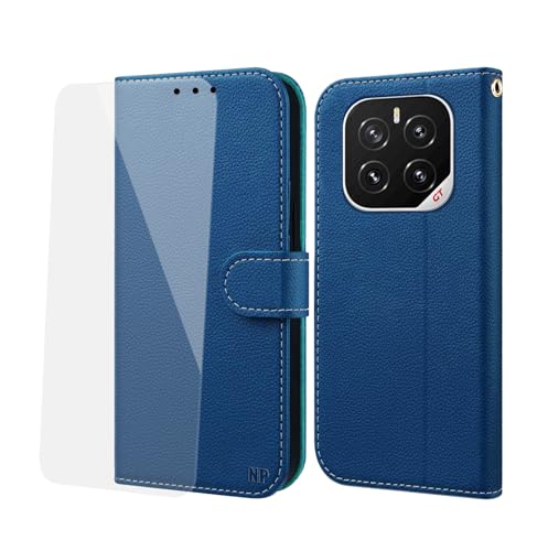 NP-Caser Handyhülle für Honor GT Pro Hülle [mit Panzer Schutz Glas], Premium Lederhülle mit Kartenfächern [Klappbar Flip case] [Standfunktion] Handy Schutzhülle für Honor GT Pro, Blau von NP-Caser