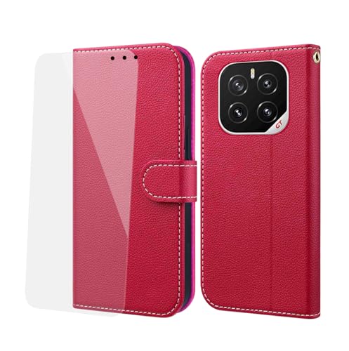 NP-Caser Handyhülle für Honor GT Pro Hülle [mit Panzer Schutz Glas], Premium Lederhülle mit Kartenfächern [Klappbar Flip case] [Standfunktion] Handy Schutzhülle für Honor GT Pro, Rot von NP-Caser