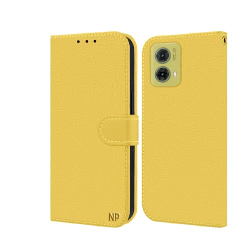 NP-Caser Handyhülle für Motorola Moto G85 Hülle, Premium Lederhülle mit Kartenfächern [Klappbar Flip case] [Standfunktion] Handy Schutzhülle für Motorola G85, Gelb von NP-Caser