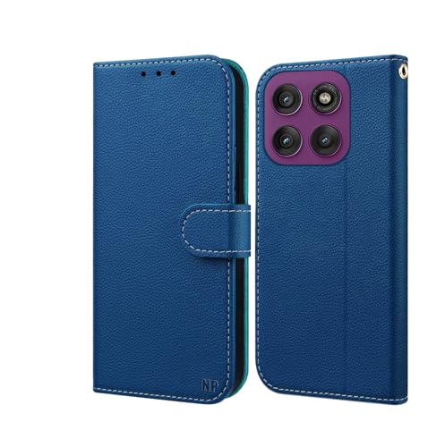 NP-Caser Handyhülle für Moto Motorola Edge 60 Pro Hülle [mit Panzer Schutz Glas], Premium Lederhülle mit Kartenfächern [Klappbar Flip case] [Standfunktion] Handy Schutzhülle für Edge 60 Pro, Blau von NP-Caser