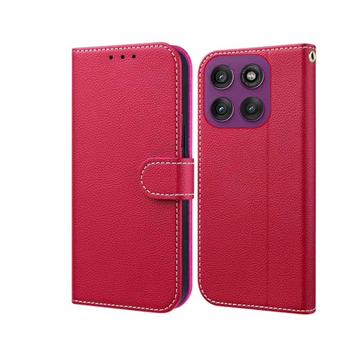 NP-Caser Handyhülle für Moto Motorola Edge 60 Pro Hülle [mit Panzer Schutz Glas], Premium Lederhülle mit Kartenfächern [Klappbar Flip case] [Standfunktion] Handy Schutzhülle für Edge 60 Pro, Rot von NP-Caser