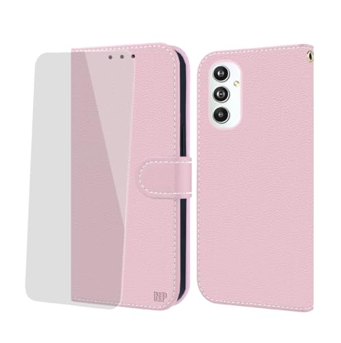 NP-Caser Handyhülle für Samsung Galaxy A55 5G Hülle [mit Panzer Schutz Glas], Premium Lederhülle mit Kartenfächern [Klappbar Flip case] [Standfunktion] Handy Schutzhülle für Galaxy A55,Pink von NP-Caser