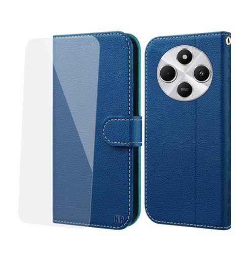 NP-Caser Handyhülle für Xiaomi Redmi 14C/Redmi A4/Poco C75 Hülle [mit Panzer Schutz Glas], Premium Lederhülle mit Kartenfächern Schutzhülle für Xiaomi Poco C75/Redmi A4/Redmi 14C, Blau von NP-Caser