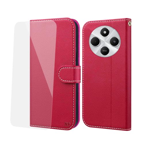 NP-Caser Handyhülle für Xiaomi Redmi 14C/Redmi A4/Poco C75 Hülle [mit Panzer Schutz Glas], Premium Lederhülle mit Kartenfächern Schutzhülle für Xiaomi Poco C75/Redmi A4/Redmi 14C, Rot von NP-Caser