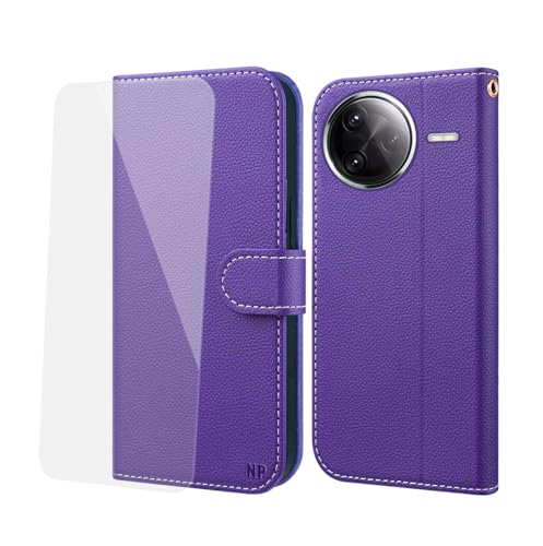 NP-Caser Handyhülle für Xiaomi Poco F7 Pro Hülle [mit Panzer Schutz Glas], Premium Lederhülle mit Kartenfächern [Klappbar Flip case] [Standfunktion] Handy Schutzhülle für Xiaomi Poco F7 Pro, Lila von NP-Caser