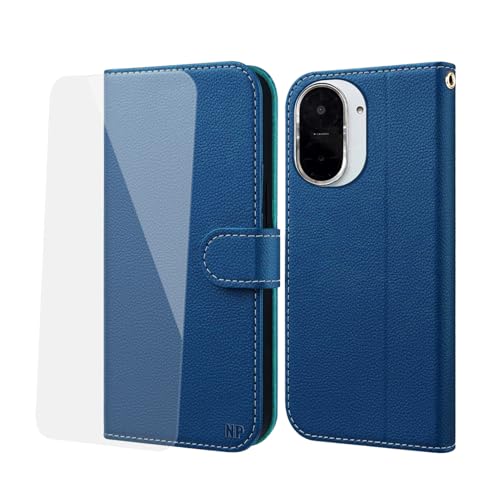 NP-Caser Handyhülle für Xiaomi Redmi A5/Poco C71 Hülle [mit Panzer Schutz Glas], Premium Lederhülle mit Kartenfächern [Klappbar Flip case] Handy Schutzhülle für Xiaomi Redmi A5/Poco C71, Blau von NP-Caser