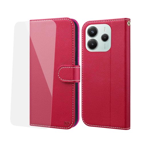 NP-Caser Handyhülle für Xiaomi Redmi Note 14 5G/Poco M7 Pro 5G Hülle, Premium Lederhülle mit Kartenfächern [Klappbar Flip case] [Standfunktion] Handy Schutzhülle für Xiaomi Redmi Note 14 5G, Rot von NP-Caser