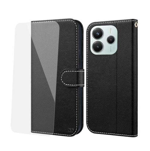 NP-Caser Handyhülle für Xiaomi Redmi Note 14 5G/Poco M7 Pro 5G Hülle, Premium Lederhülle mit Kartenfächern [Klappbar Flip case] Handy Schutzhülle für Xiaomi Redmi Note 14 5G/Poco M7 Pro 5G, Schwarz von NP-Caser