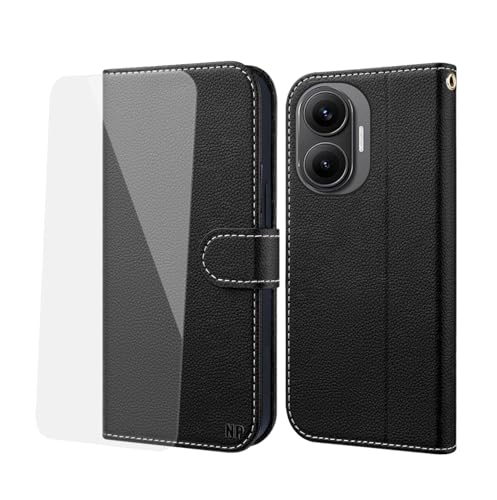 NP-Caser Handyhülle für Xiaomi Redmi Turbo 4 Pro Hülle [mit Panzer Schutz Glas], Premium Lederhülle mit Kartenfächern [Klappbar Flip case] [Standfunktion] Schutzhülle für Redmi Turbo 4 Pro, Schwarz von NP-Caser