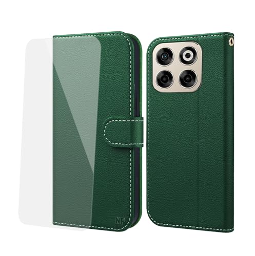 NP-Caser Handyhülle für ZTE Blade V70 Hülle [mit Panzer Schutz Glas], Premium Lederhülle mit Kartenfächern [Klappbar Flip case] [Standfunktion] Handy Schutzhülle für ZTE Blade V70, Grün von NP-Caser