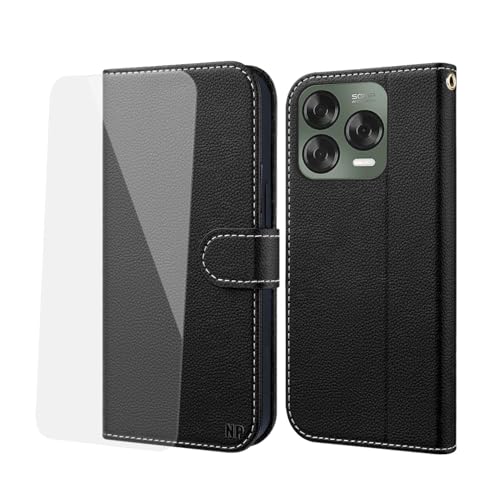NP-Caser Handyhülle für ZTE Blade V70 Vita Hülle [mit Panzer Schutz Glas], Premium Lederhülle mit Kartenfächern [Klappbar Flip case] [Standfunktion] Handy Schutzhülle für ZTE Blade V70 Vita, Schwarz von NP-Caser