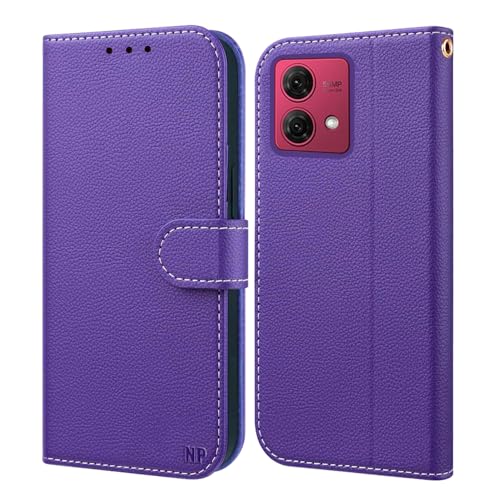 NP-Caser Hülle Motorola Moto Edge 40 Neo Handyhülle [Premium PU Leder][Kartenfach][Weicher TPU-Innencase] klappbar Kompatibel für Motorola Moto Edge 40 Neo Klapphülle Schwarz 6,55 Zoll. Lila von NP-Caser