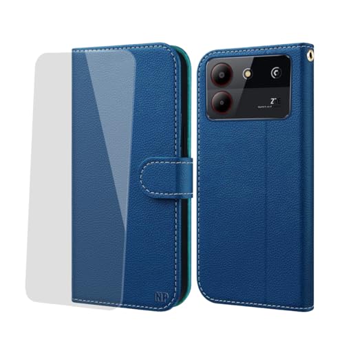 NP-Caser Hülle Xiaomi ZTE Blade A54 Handyhülle [Premium PU Leder][Kartenfach][Weicher TPU-Innencase] klappbar Kompatibel für ZTE Blade A54 Klapphülle Schwarz 6,6 Zoll. Blau von NP-Caser