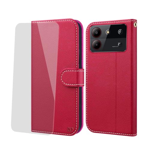 NP-Caser Hülle ZTE Blade A54 Handyhülle [Premium PU Leder][Kartenfach][Weicher TPU-Innencase] klappbar Kompatibel für ZTE Blade A54 Klapphülle Schwarz 6,6 Zoll. Rot von NP-Caser