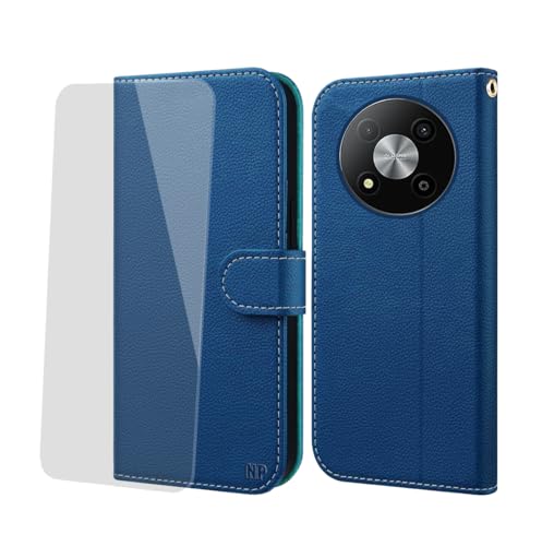 NP-Caser Hülle ZTE Blade A73 5G Handyhülle [Premium PU Leder][Kartenfach][Weicher TPU-Innencase] klappbar Kompatibel für ZTE Blade A73 5G Klapphülle Schwarz 6,52 Zoll. Blau von NP-Caser