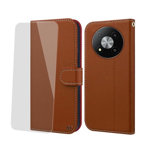 NP-Caser Hülle ZTE Blade A73 5G Handyhülle [Premium PU Leder][Kartenfach][Weicher TPU-Innencase] klappbar Kompatibel für ZTE Blade A73 5G Klapphülle Schwarz 6,52 Zoll. Braun von NP-Caser