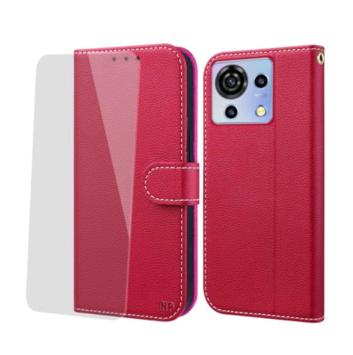 NP-Caser Hülle ZTE Blade V50 Vita Handyhülle [Premium PU Leder][Kartenfach][Weicher TPU-Innencase] klappbar Kompatibel für ZTE Blade V50 Vita Klapphülle Schwarz 6,6 Zoll. Rot von NP-Caser