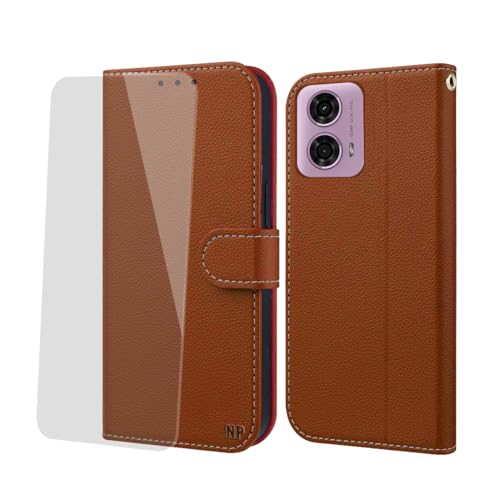 NP-Caser Hülle für MOTO Motorola G24/Motorola G04/Motorola G04s Klapphülle - Leder Handyhülle mit Kartenfächern [Klappbar Flip] [Standfunktion] Handy Schutzhülle für Moto G24 / G04 / G04s Hülle, Braun von NP-Caser