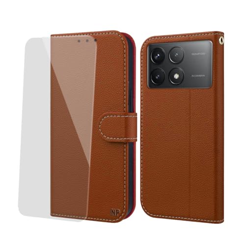 NP-Caser Hülle für Xiaomi Poco F6 Pro Klapphülle - Leder Handyhülle mit Kartenfächern [Klappbar Flip] Stoßfest [Standfunktion] Handy Schutzhülle für Xiaomi Poco F6 Pro Hülle, Braun von NP-Caser
