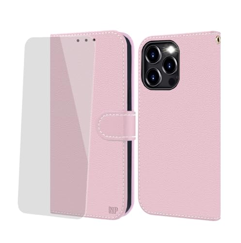 NP-Caser Hülle iPhone 15 Pro Handyhülle [Premium PU Leder][Kartenfach][Weicher TPU-Innencase] klappbar Kompatibel für iPhone 15 Pro Klapphülle Schwarz 6.1 Zoll. Rosa von NP-Caser