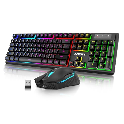NPET S21 Kabellose Gaming-Tastatur und Maus-Kombination, RGB-Hintergrundbeleuchtung, leise ergonomische Tastatur, Gaming-Maus 3200DPI, für Desktop von NPET