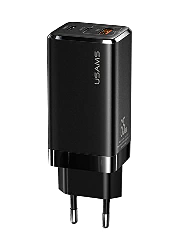 USAMS 65W PD+QC Charging Adapter with 2 x Type-C + Type-A Output, Digital Display, Quick Charge Support - European Plug (iPhone 12/12 Pro Max/11/XR, MacBook Pro, Samsung S21/S. 9+/S8) von NPO