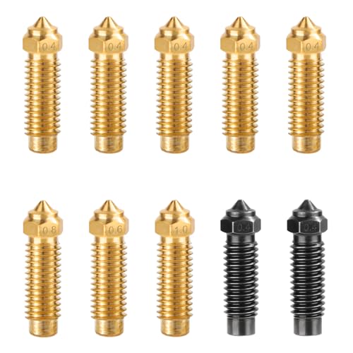 10 Stück 3D-Druckerdüsen Extruder Hotend, 5 Stück 0,4 mm 1 Stück 0,6 mm 1 Stück 0,8 mm 1 Stück 1 mm 3D-Drucker-Messingdüse 2 Stück 0,4 mm Gehärtete Stahldüse für Elegoo Neptune 4 Plus/4 Max von NQEUEPN