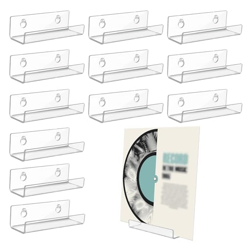 12St 10cm Transparenter Vinyl-Schallplattenhalter, Schallplattenregal Wandhalterung Acryl Schallplatten Wandhalterung Schallplatten Display Regal für die Tägliche Präsentation von CD/LP von NQEUEPN