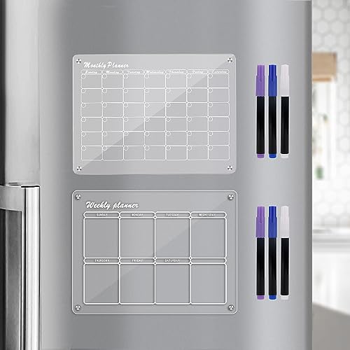 2 Stück Magnetische Kühlschrankkalender, 40x30cm Transparent Kühlschrank Kalender Wiederverwendbar Magnetische Trocken Abwischbare Acryltafel mit 6 Markern für Kühlschrank Büro Zuhause von NQEUEPN