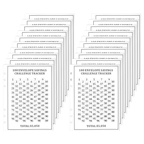 20 Stück Geldspar Challenge Binder, Umschläge, Challenge Ordner Geld-Stopf-Tracker Langfristige-Geld-Sparplan-Blätter für Familie Kinder Geschenk von NQEUEPN