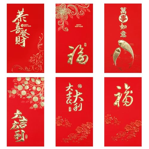 36st Chinesische Rote Umschläge, 17x9cm Neujahr Hong Bao mit Klassischen Mustern und Segensworten Glücksgeldumschläge Tasche Mondneujahrsgeschenk Paket für Festival (6 Stile) von NQEUEPN
