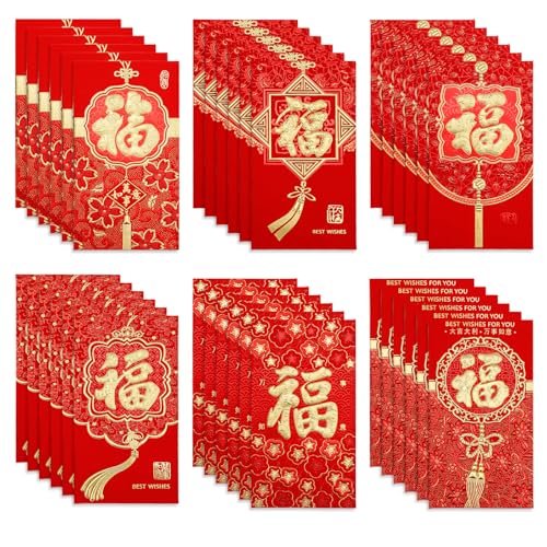 36stk Chinesische Rote Umschläge, Mondneujahr Hong Bao Rotes Paket mit Klassischem Design Glücksgeldumschläge für Party Hochzeit Chinesisches Neujahrszubehör von NQEUEPN