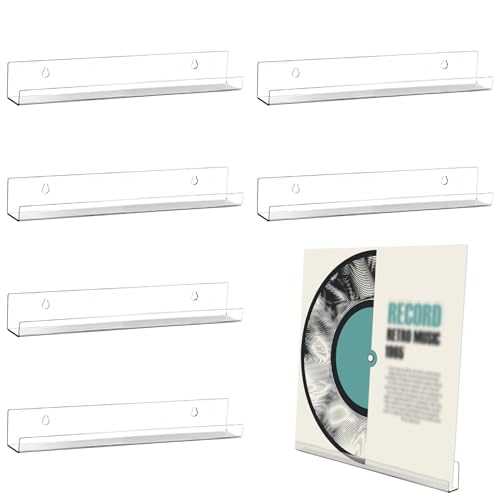6St 30,5cm Transparenter Vinyl-Schallplattenhalter, Acryl Schallplatten Wandhalterung Schallplattenregal Wandhalterung Vinyl Schallplattenständer für Die Tägliche Präsentation von CDs/LPs von NQEUEPN