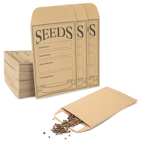 8 x 14,5 cm 100 Stück Samen Umschläge, Selbstdichtende Samenpakete Wiederverschließbare Samenbeutel aus Kraftpapier Bedruckt Sammelarten Kleinteilumschläge für die Samenaufbewahrung von NQEUEPN
