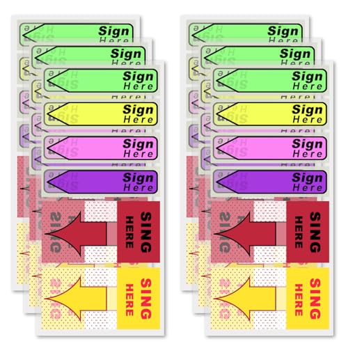 900stk/6 Packungen Schilder zum Unterschreiben mit Spender, Fluoreszierende Farbe Haftnotizen mit Aufschrift Sign Here Einfach Anzubringen Hinweispfeil-Aufkleber für Schule Büro (Rot, Gelb) von NQEUEPN