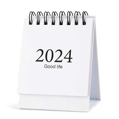 Mini Tischkalender, August 2023 bis Dezember 2024 Kleiner Tischkalender Small Desk Calendar Kalender Sehr Klein Doppeldrahtbindung mit Aufklebern für Männer Frauen Büro (Weiß) von NQEUEPN