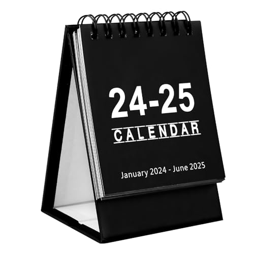 Mini Tischkalender, Januar 2024 bis Juni 2025 Kleiner Tischkalender Stehender Flip-Desktop-Kalender 2024 Kleiner Desktop-Kalender für Büro Schule (Schwarz) von NQEUEPN