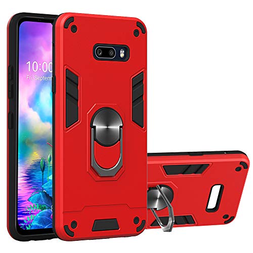 NR LG G8X ThinQ/LG V50S ThinQ Hülle, 360 Grad Drehbar Ringhalter Cover [Für Magnetische Autohalterung] Silikon TPU + Hart PC Bumper Stoßdämpfung Schutzhülle Handyhülle für LG G8X ThinQ - Rot von NR