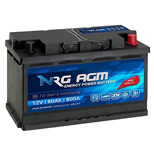 NRG AGM Autobatterie 80Ah 800A/EN 12V Start Stop Plus VRLA Batterie N80AGM von NRG PREMIUM