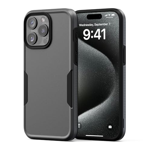 NTG [2023 Upgrade Stoßfest für iPhone 15 Pro Max Hülle, Militärschutz Harter Schutzhülle Schlanke handyhülle iPhone 15 Pro Max(6,7 Zoll), Abblenden Grau von NTG
