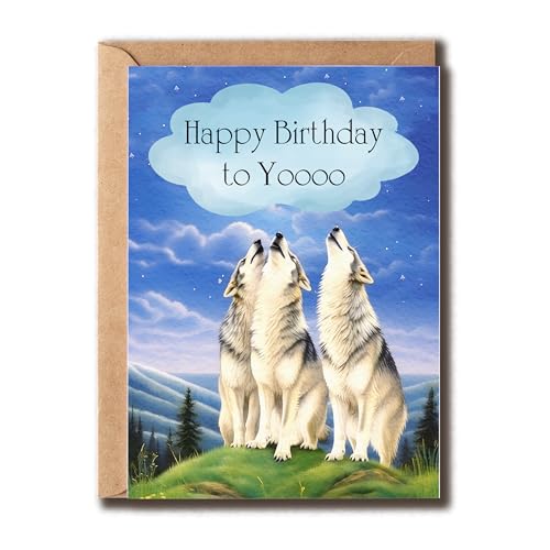 NTGifts Lustige Karte "Happy Birthday To Yooo" – Heulender Wolf Geburtstagskarte – Wolfs-Geburtstagskarte – Geburtstags-Andenken für Ihn von NTGifts
