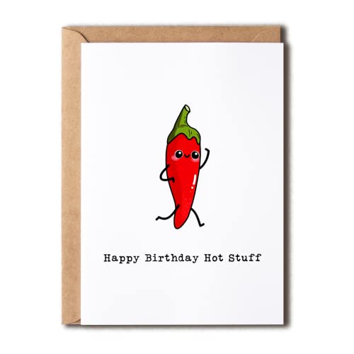 NTVShop Geburtstagskarte mit Aufschrift "Happy Birthday Hot Stuff – Lustige Karte – Karte für ihn, Ihren Ehemann, Ehefrau, Freundin, Freund – Chili-Geburtstagskarte NTVShop Geburtstagskarte mit Aufschrift "Happy Birthday Hot Stuff – Lustige Karte – Karte für ihn, Ihren Ehemann, Ehefrau, Freundin, Freund – Chili-Geburtstagskarte von NTVShop
