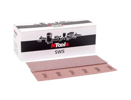 NTools SWS - Netz-Schleifstreifen 70 x 200 mm mit P400 Körnung | 50 Stück Schleifgitter 200mm | Schleifnetz 420mm für Handschleifer mit Absaugung und Handschleifblock von NTools