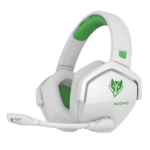 NUBWO G06 Dual Wireless Gaming Headset mit Mikrofon für PS5, PS4, PC, Mobile,NS: 2.4 GHz Wireless + Bluetooth - 100 Stunden - 50mm -Treiber - Weiß/Grün von NUBWO