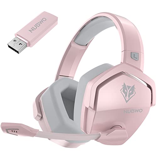 NUBWO G06 Dual Wireless Gaming Headset mit Mikrofon für PS5, PS4, PC, Mobile: 2.4 GHz Wireless + Bluetooth - 100 Stunden - 50mm -Treiber - Rosa von NUBWO