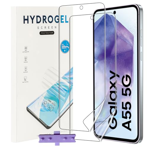 NUCNOK 2 Stück Schutzfolie für Samsung Galaxy A55,Weiche Flexibilität Hydrogel Folie mit Positionierhilfe,Fingerabdruck-ID Unterstützen,Kratzfest Keine Blasen von NUCNOK