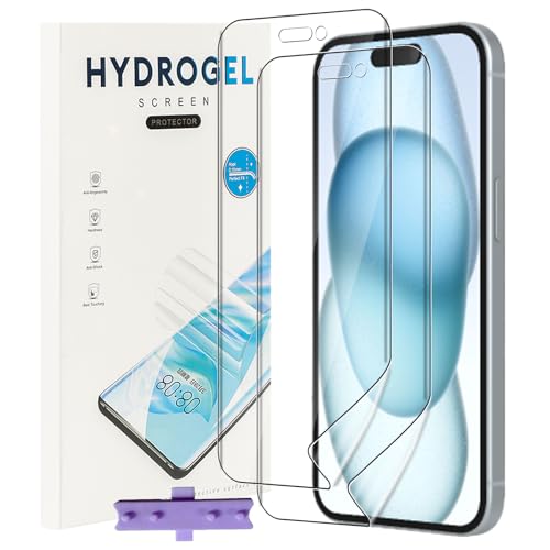 NUCNOK 2 Stück Schutzfolie für iPhone 16,Weiche Flexibilität Hydrogel Folie mit Positionierhilfe,Fingerabdruck-ID Unterstützen,Kratzfest Keine Blasen von NUCNOK