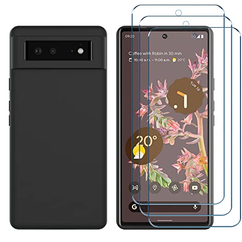 NUCNOK Hülle für Google Pixel 6a Handyhülle + [3 Stück] Schutzfolie Displayschutzfolie,Slim TPU Ultra-Dünne Weiche Silikon Schutzhülle,[Fallschutz rutschfest Anti-Kratzer] (Schwarz) von NUCNOK