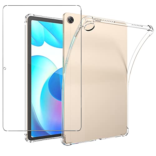 NUCNOK Hülle für Realme Pad, durchsichtige Silikonhülle TPU Back Cover Schutzhülle für Realme Pad [Fallschutz rutschfest Anti-Kratzer] + [1 Stück] Panzerglas Schutzfolie,Transparent von NUCNOK